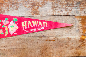 Hawaii Vintage Felt Pennant Red HI State Wall Decor