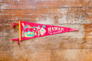 Hawaii Vintage Felt Pennant Red HI State Wall Decor