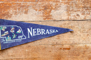 State of Nebraska Pennant Vintage Blue Wall Decor