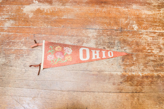 State of Ohio Red Felt Pennant Vintage OH Wall Decor