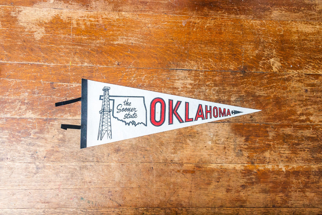 State of Oklahoma White Felt Pennant Vintage OK Wall Decor