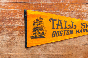 Tall Ships Boston Gold Felt Pennant Vintage Massachusetts Wall Decor