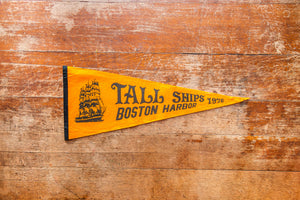 Tall Ships Boston Gold Felt Pennant Vintage Massachusetts Wall Decor