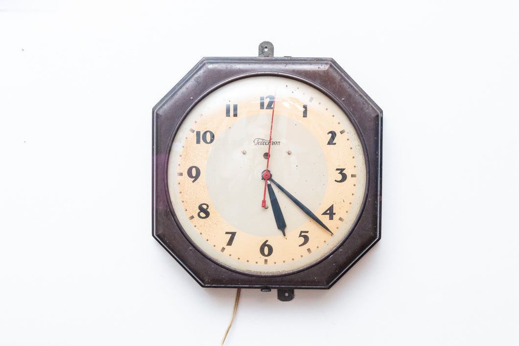 Brown Industrial Wall Clock Vintage Telechron