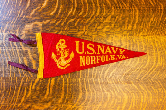 US Navy Norfolk VA Felt Pennant Vintage Red Virginia Wall Decor