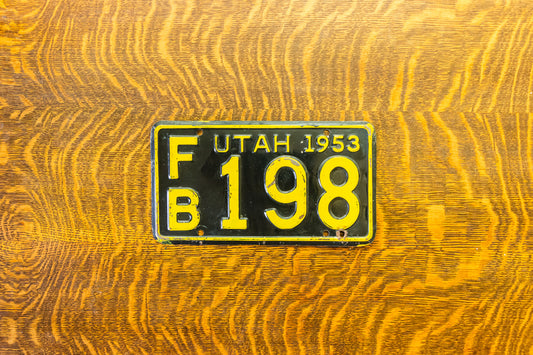 1953 Utah License Plate Vintage Black and Yellow Wall Decor