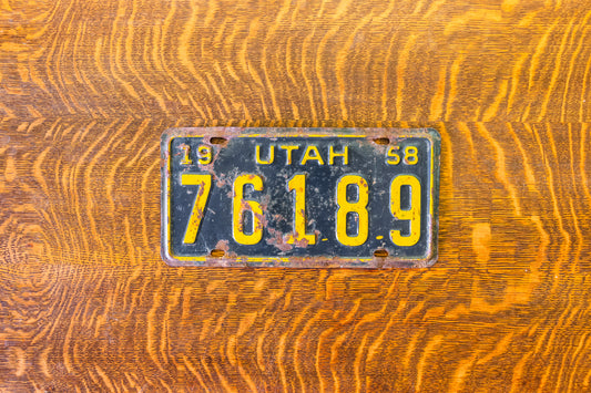 1958 Utah License Plate Vintage Black and Yellow Wall Decor