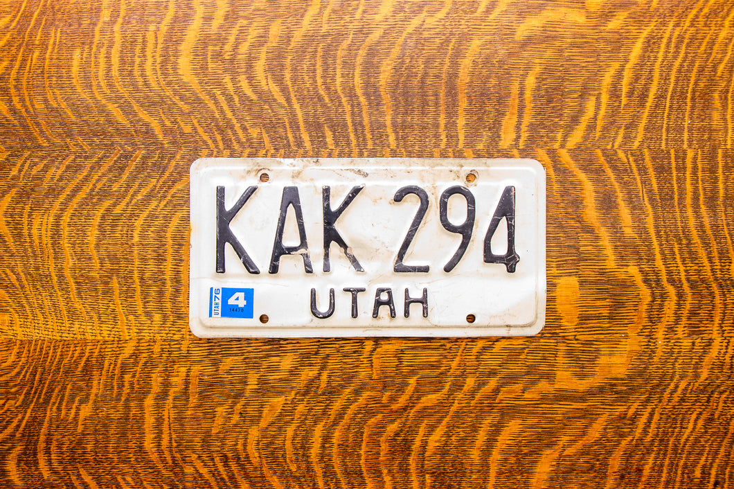1976 Utah License Plate Vintage Black and White Wall Decor