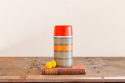 Black and Orange Plaid Aladdin Thermos Vintage Fall Shelf Decor