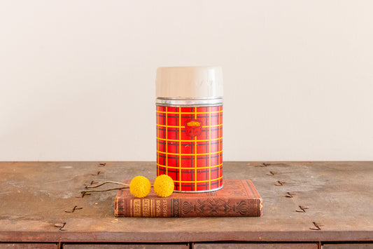 Red Plaid Thermos Vintage Fall Shelf Decor