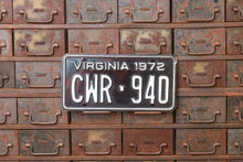 Load image into Gallery viewer, Virginia 1972 License Plate Vintage Black and White Wall Decor - Eagle&#39;s Eye Finds
