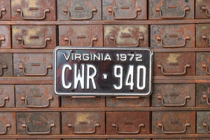 Virginia 1972 License Plate Vintage Black and White Wall Decor - Eagle's Eye Finds