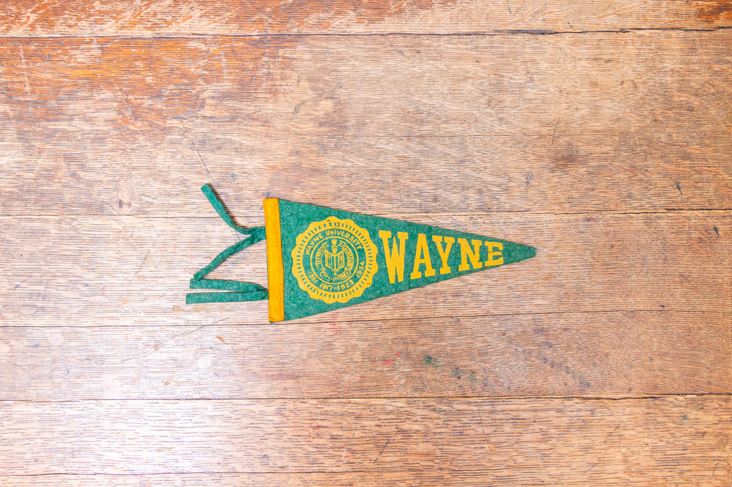 Wayne State University Felt Pennant Vintage Green Michigan College Wall Decor - Eagle's Eye Finds