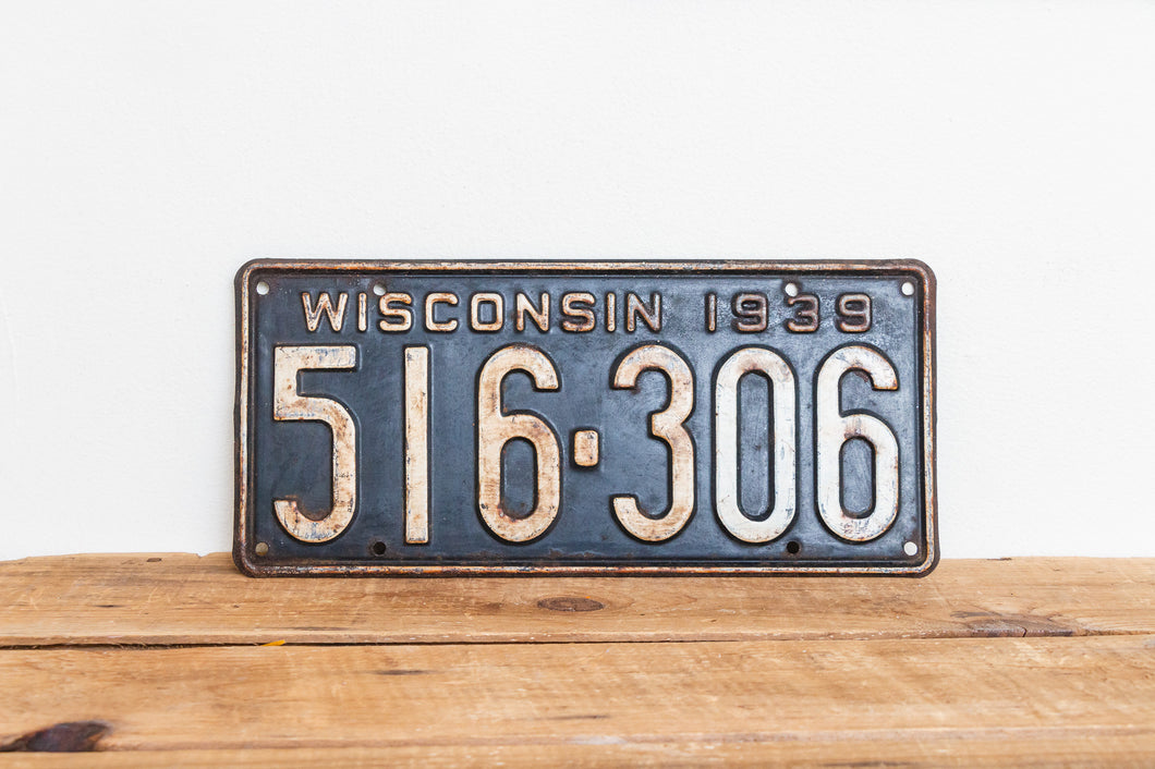 Wisconsin 1939 License Plate Vintage Rustic Black and White Decor - Eagle's Eye Finds