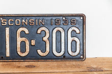 Load image into Gallery viewer, Wisconsin 1939 License Plate Vintage Rustic Black and White Decor - Eagle&#39;s Eye Finds
