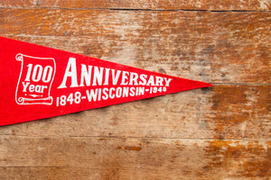 Wisconsin Centennial Red Felt Pennant Vintage Wall Decor