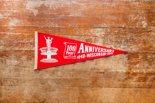 Wisconsin Centennial Red Felt Pennant Vintage Wall Decor