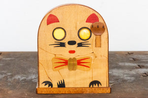 Wooden Kitty Cat Vintage Toy Coin Piggy Bank Made in Japan