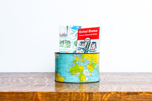 World Globe Tin Container Vintage Desk Decor