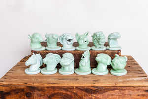 Jadeite Ceramic Zodiac Figurine Heads Vintage Animal Busts Shelf Decor - Eagle's Eye Finds