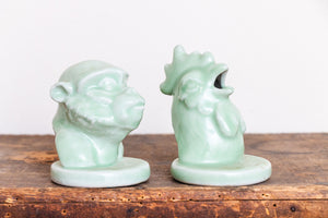 Jadeite Ceramic Zodiac Figurine Heads Vintage Animal Busts Shelf Decor - Eagle's Eye Finds