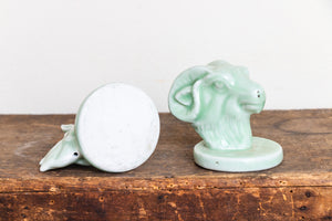 Jadeite Ceramic Zodiac Figurine Heads Vintage Animal Busts Shelf Decor - Eagle's Eye Finds