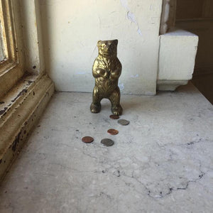Cast Iron Standing Bear Still Bank Gold Colored Vintage - Eagle's Eye Finds