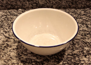 Enamelware Bowl White with Navy Blue Rim Vintage Kitchen Decor Accent - Eagle's Eye Finds
