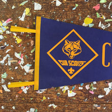 Load image into Gallery viewer, Cub Scouts of America Blue Felt Pennant Vintage Wall Decor - Eagle&#39;s Eye Finds
