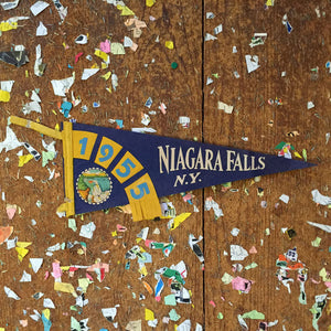 1955 Niagara Falls New York Blue Felt Pennant Cottage Chic Decor - Eagle's Eye Finds