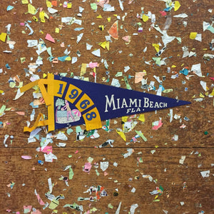 Miami Beach Florida Felt Pennant Navy Blue Vintage Wall Hanging Decor - Eagle's Eye Finds