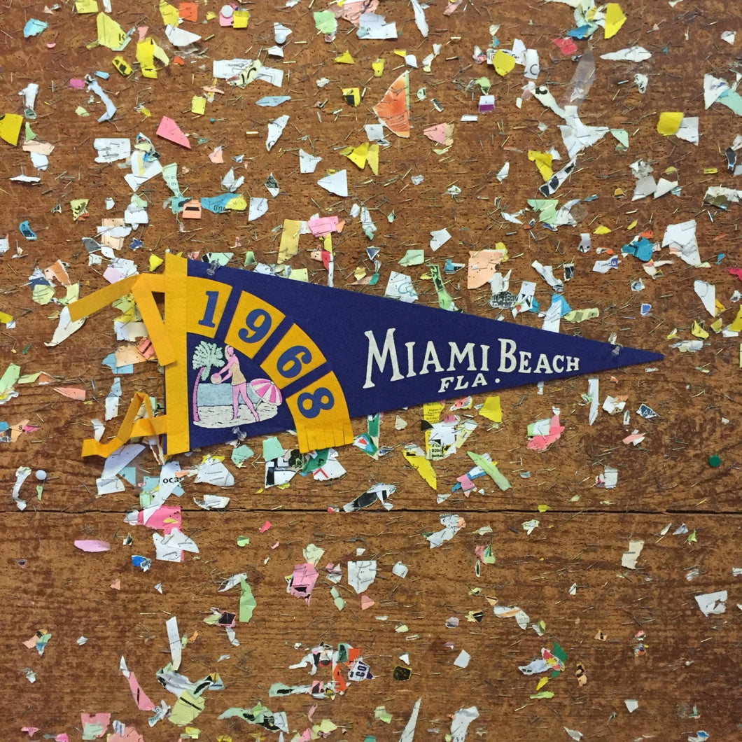 Miami Beach Florida Felt Pennant Navy Blue Vintage Wall Hanging Decor - Eagle's Eye Finds