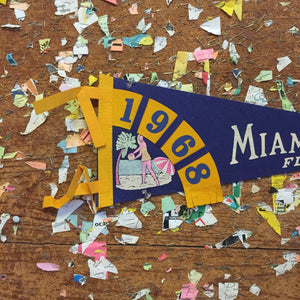 Miami Beach Florida Felt Pennant Navy Blue Vintage Wall Hanging Decor - Eagle's Eye Finds