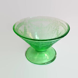 Green Rose Cameo Depression Glass Footed Sherbet - Eagle's Eye Finds