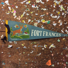 Load image into Gallery viewer, Fort Frances Ontario Blue Felt Pennant Vintage Wall Hanging Decor - Eagle&#39;s Eye Finds
