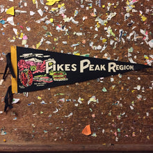 Load image into Gallery viewer, Pikes Peak Region Blue or Black Felt Pennant Vintage Colorado Decor - Eagle&#39;s Eye Finds

