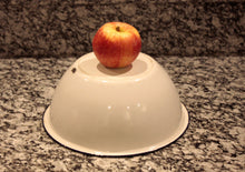 Load image into Gallery viewer, Enamelware Bowl White with Navy Blue Rim Vintage Kitchen Decor Accent - Eagle&#39;s Eye Finds
