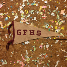 Load image into Gallery viewer, GFHS White and Maroon Felt Pennant Vintage High School Decor - Eagle&#39;s Eye Finds
