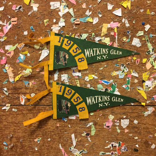 Watkins Glen New York Green Felt Pennant Vintage Chic Wall Decor - Eagle's Eye Finds