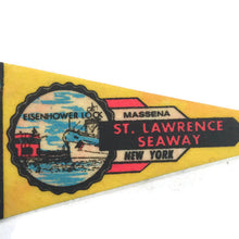 Load image into Gallery viewer, St. Lawrence Seaway New York Yellow Felt Pennant Vintage Wall Decor - Eagle&#39;s Eye Finds

