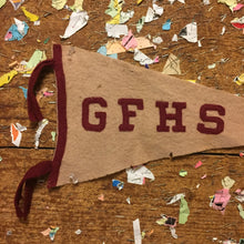 Load image into Gallery viewer, GFHS White and Maroon Felt Pennant Vintage High School Decor - Eagle&#39;s Eye Finds
