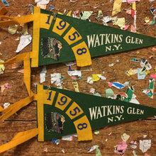 Load image into Gallery viewer, Watkins Glen New York Green Felt Pennant Vintage Chic Wall Decor - Eagle&#39;s Eye Finds
