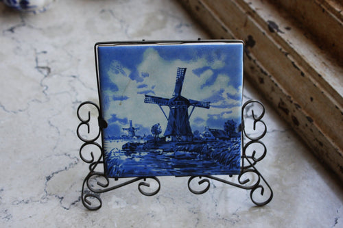 Delft Blue Holland Windmill Tile Vintage Porcelain - Eagle's Eye Finds