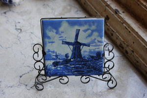 Delft Blue Holland Windmill Tile Vintage Porcelain - Eagle's Eye Finds