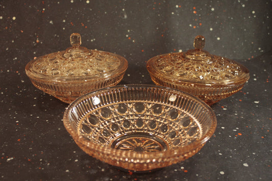 Pink Windsor Cane and Button Vintage Glass Candy Dish - Eagle's Eye Finds