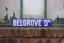 Load image into Gallery viewer, Belgrove Drive Blue Enamel Street Sign Vintage Porcelain Wall Decor - Eagle&#39;s Eye Finds
