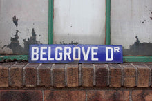 Load image into Gallery viewer, Belgrove Drive Blue Enamel Street Sign Vintage Porcelain Wall Decor - Eagle&#39;s Eye Finds

