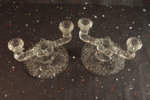 Load image into Gallery viewer, New Martinsville Teardrop Candlestick Holders Vintage Meadow Wreath Floral Etched Glass - Eagle&#39;s Eye Finds
