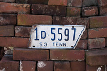 Load image into Gallery viewer, 1953 Tennessee License Plate State Shaped Vintage White and Blue - Eagle&#39;s Eye Finds
