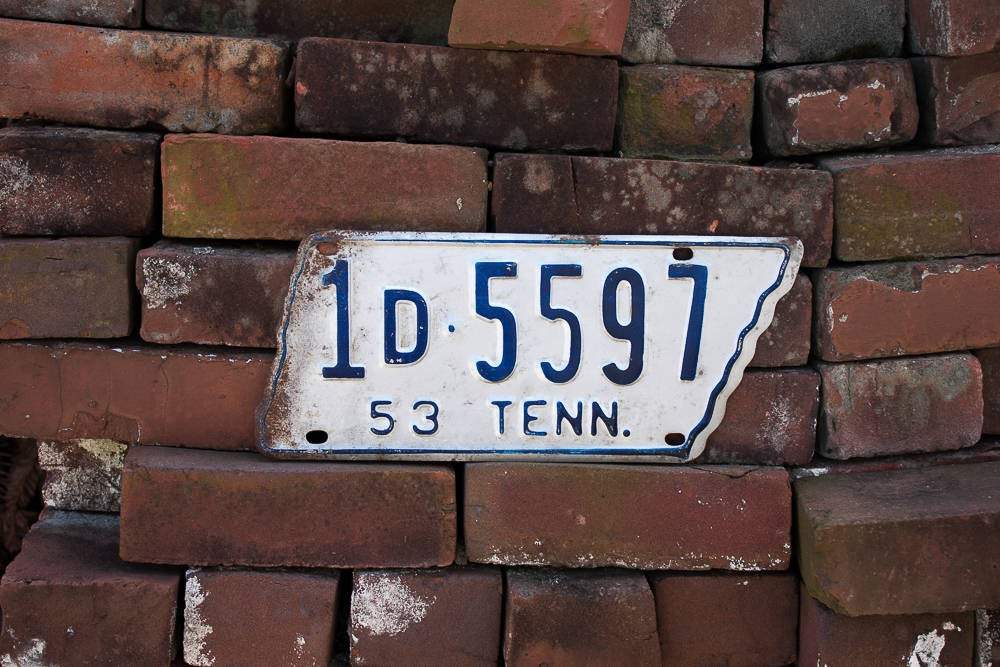 1953 Tennessee License Plate State Shaped Vintage White and Blue - Eagle's Eye Finds
